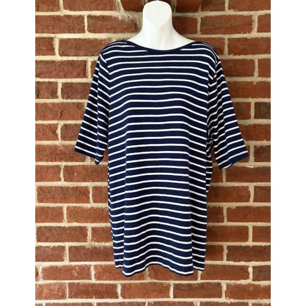 St Johns Bay Sz XXL Women's 3/4 Sleeve Nautical Blue & White Tee Casual